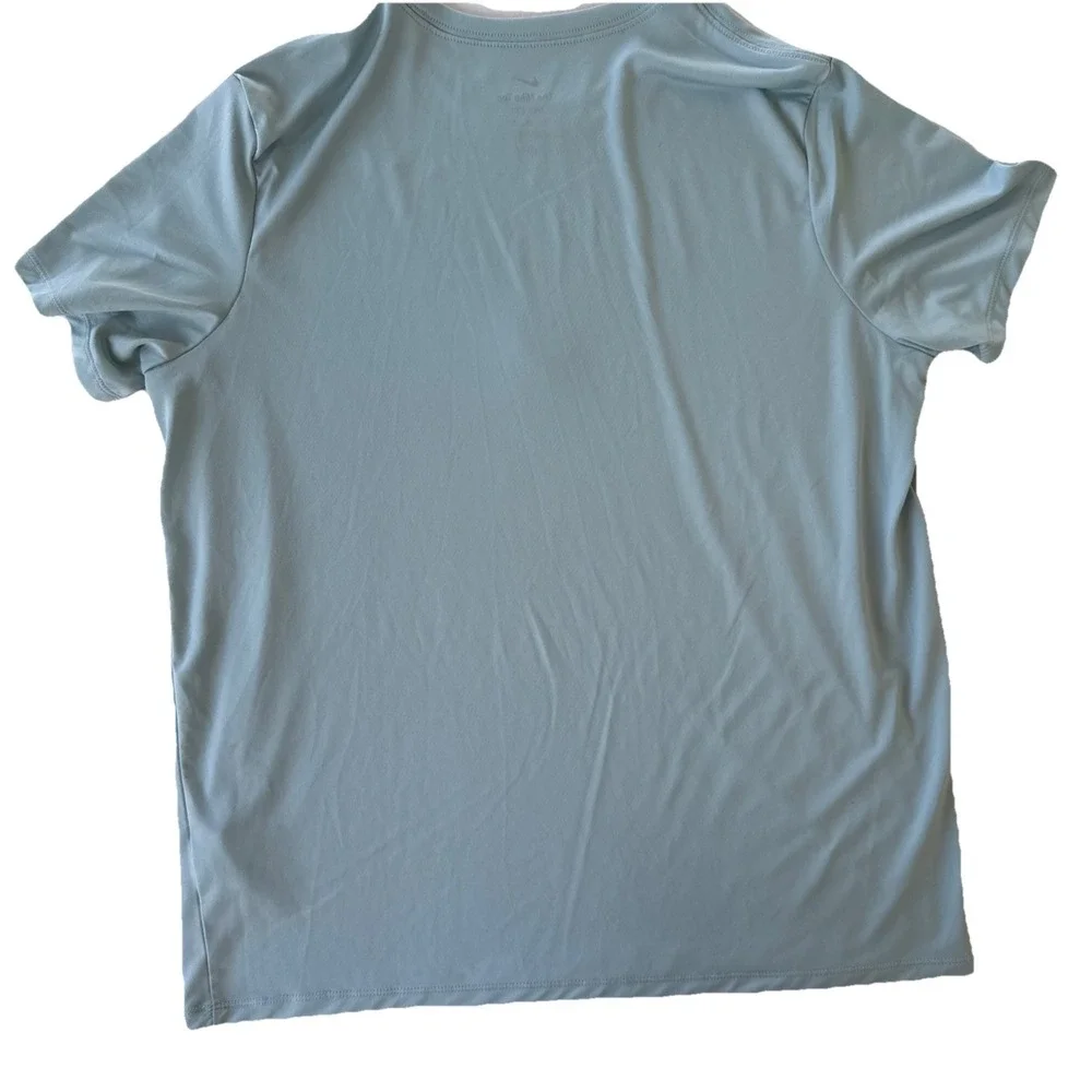 The Nike Tee Shirt XL Women's Powder BlueDri-Fit White Swoosh Gym Sports Workout